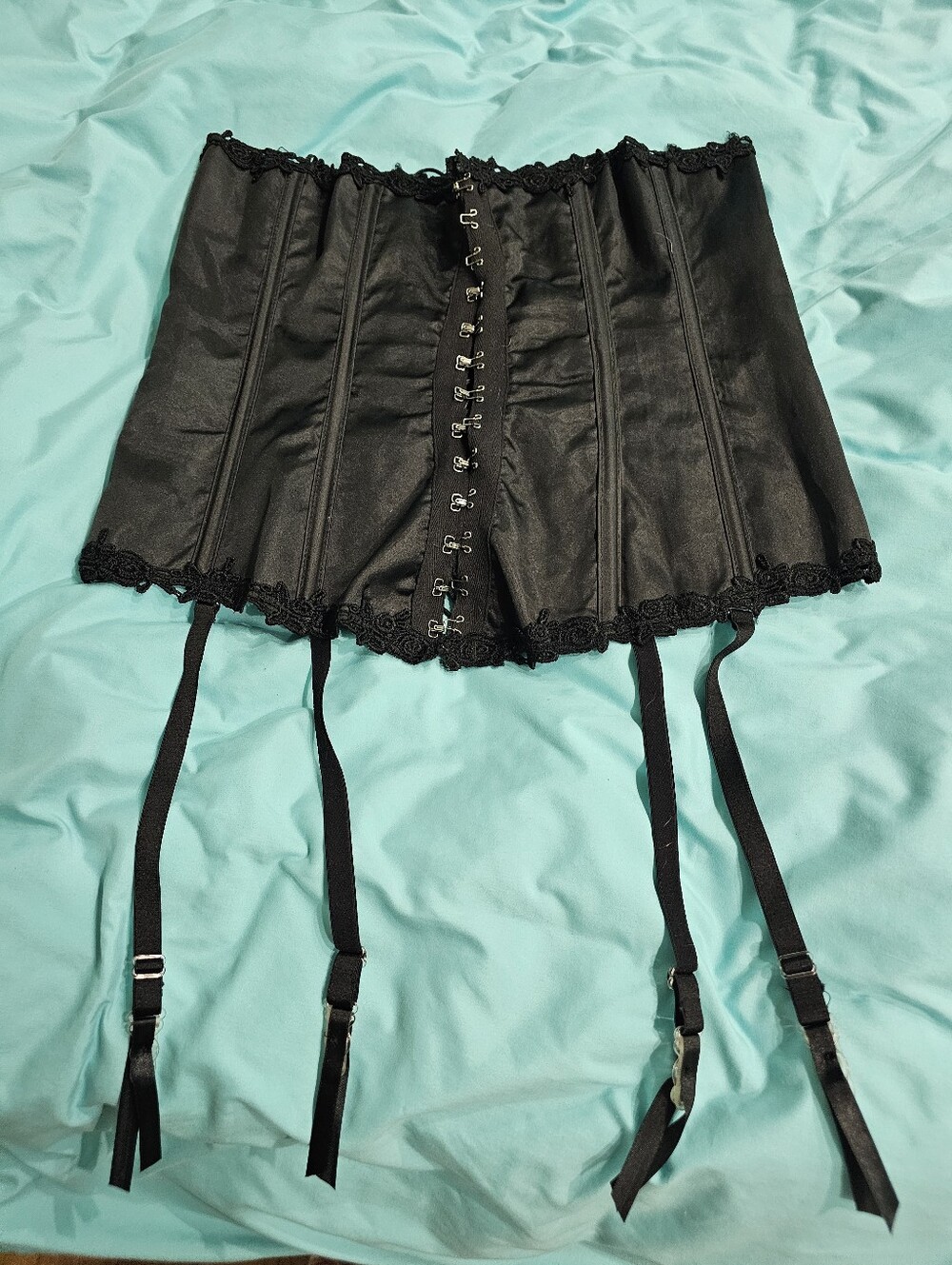 Black Lace Trim Corset With removable garters